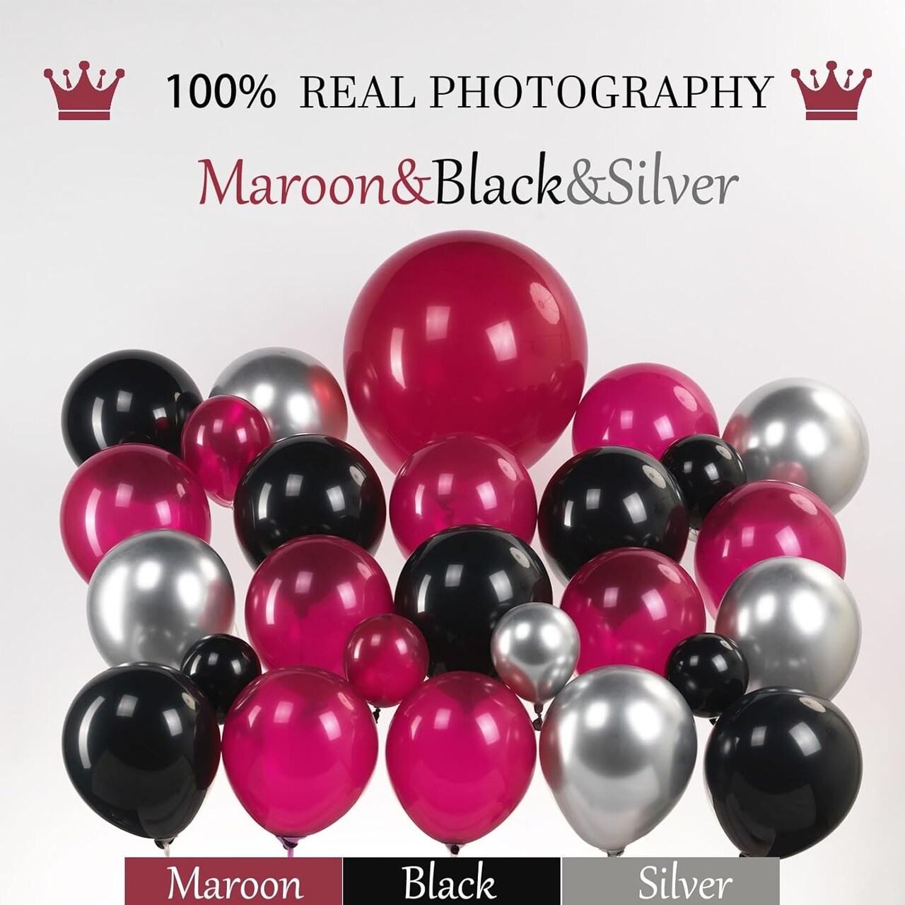 130 Pcs Maroon Black Silver Balloon Arch Kit with GRAD Letters & Graduation Cap Foil Balloons, Star Accents, Graduation Garland Arch Set for Senior Night, Prom, Class of 2026 Party Decorations Supplies